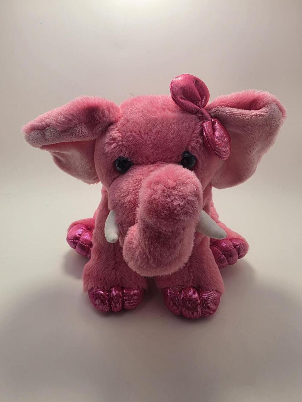 Girlz Nation Pink Elephant Tusk Bow Soft Plush Stuffed Animal Toy Sparkle